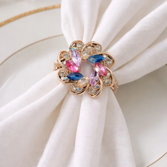 Multicolor Rhinestone Flower Brooch Pin | Rose Gold Tone Statement Accessory - Picture 3 of 3
